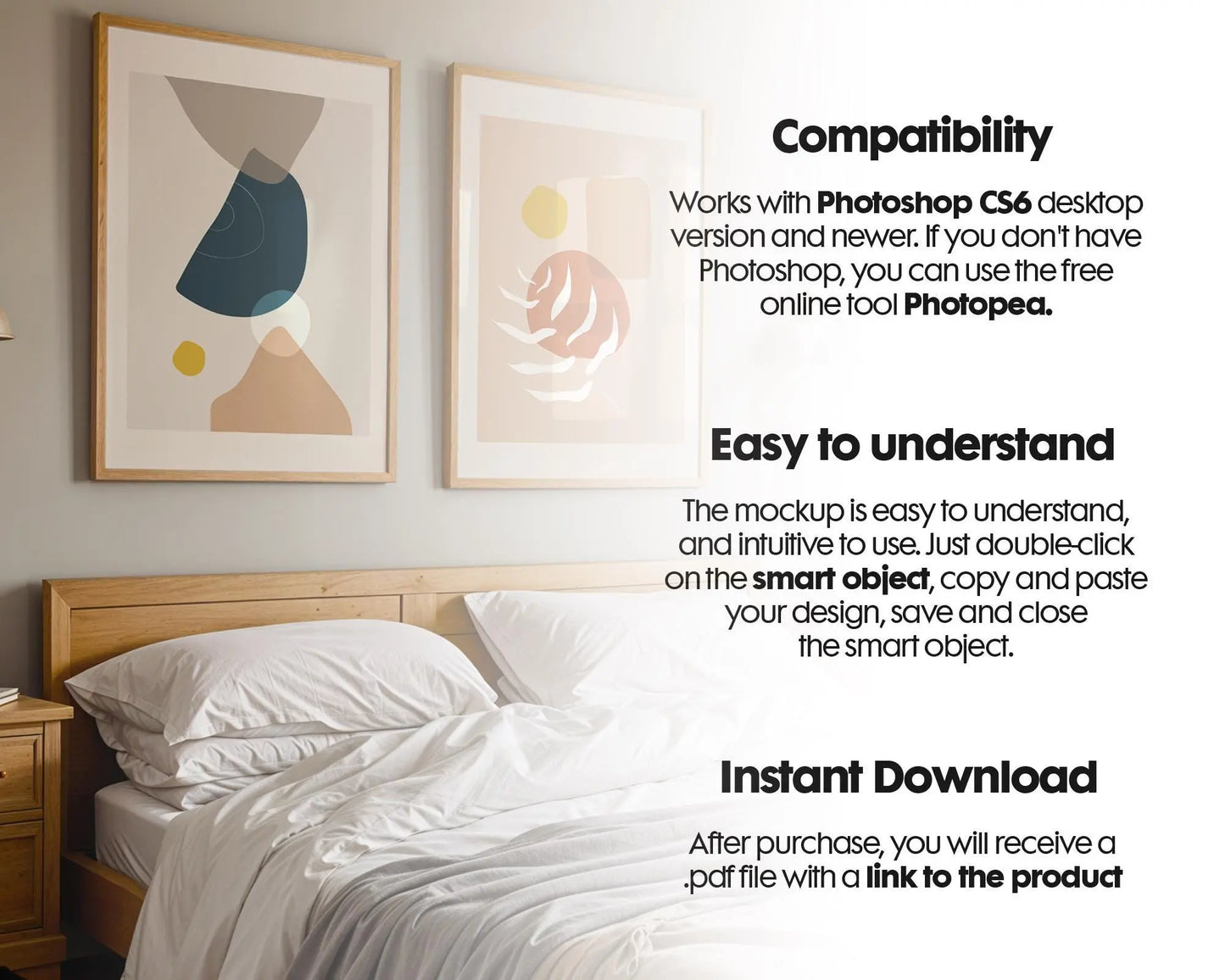 2 Frames Bedroom Mockup PSD, Mockup Frames, Double Frames Mockup, Set of 2 Mock Up, Wall Art Display, Poster Mockup, Poster Mockup PSD