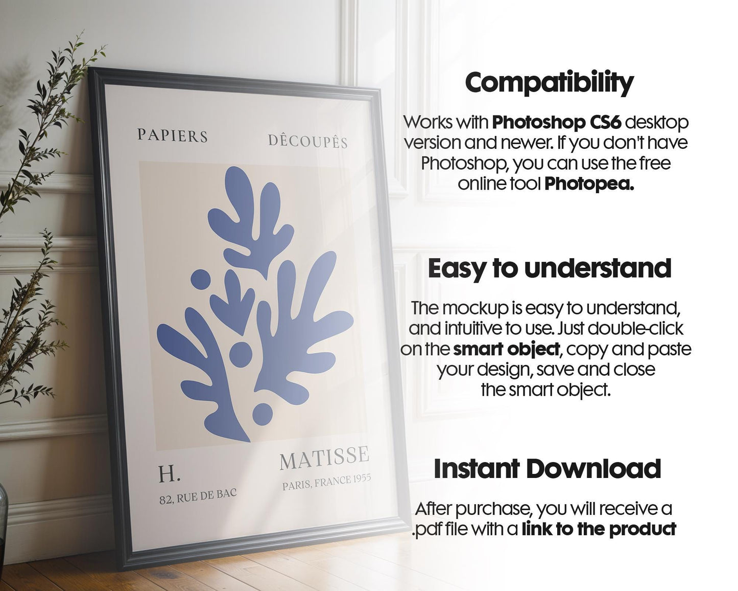 Blank Wooden Poster Frame Mockup, Minimalist Frame Mockup for Digital Download, Posters and Artwork Smart Object Instant Download