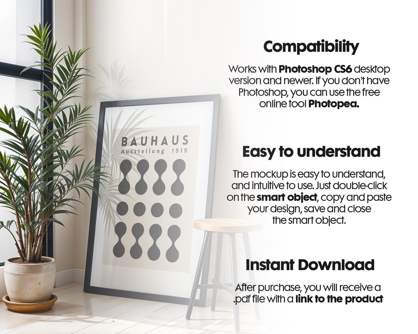 Blank Wooden Poster Frame Mockup, Minimalist Frame Mockup for Digital Download, Posters and Artwork Smart Object Instant Download