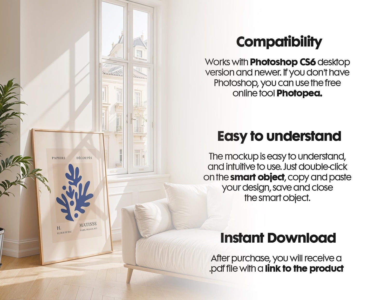 Scandinavian Interior Poster Frame Mockup, Minimalist Decor Frame Mockup for Digital Download,
