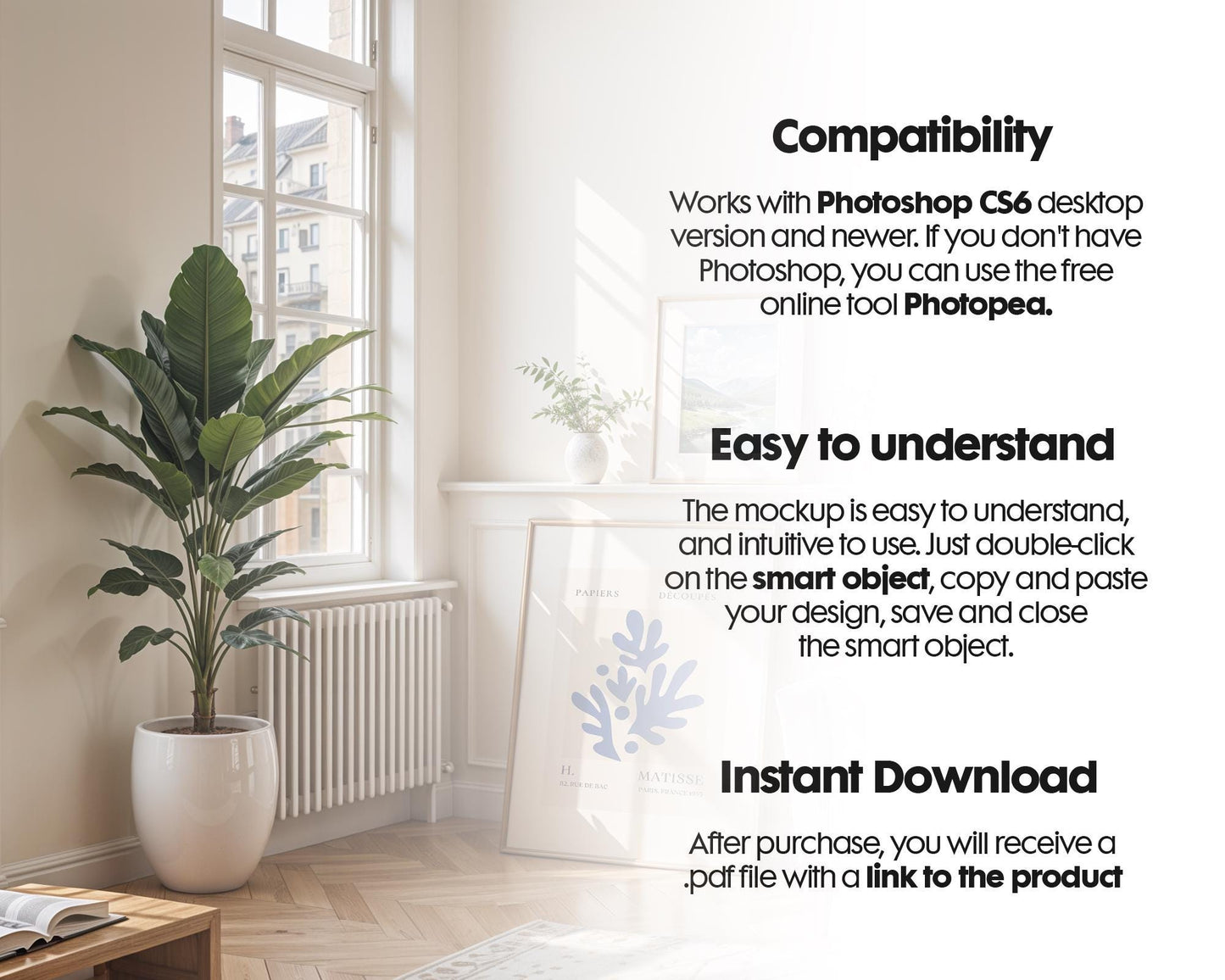 Scandinavian Interior Poster Frame Mockup PSD , Minimalist Decor Frame Mockup for Digital Download