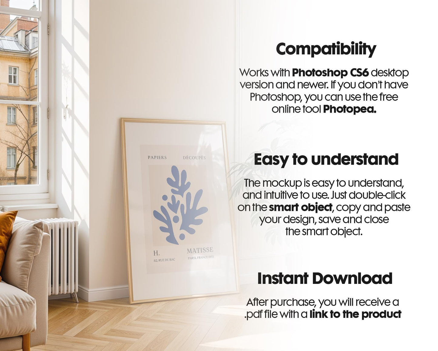 Scandinavian Interior Poster Frame Mockup, Minimalist Decor Frame Mockup for Digital Download,