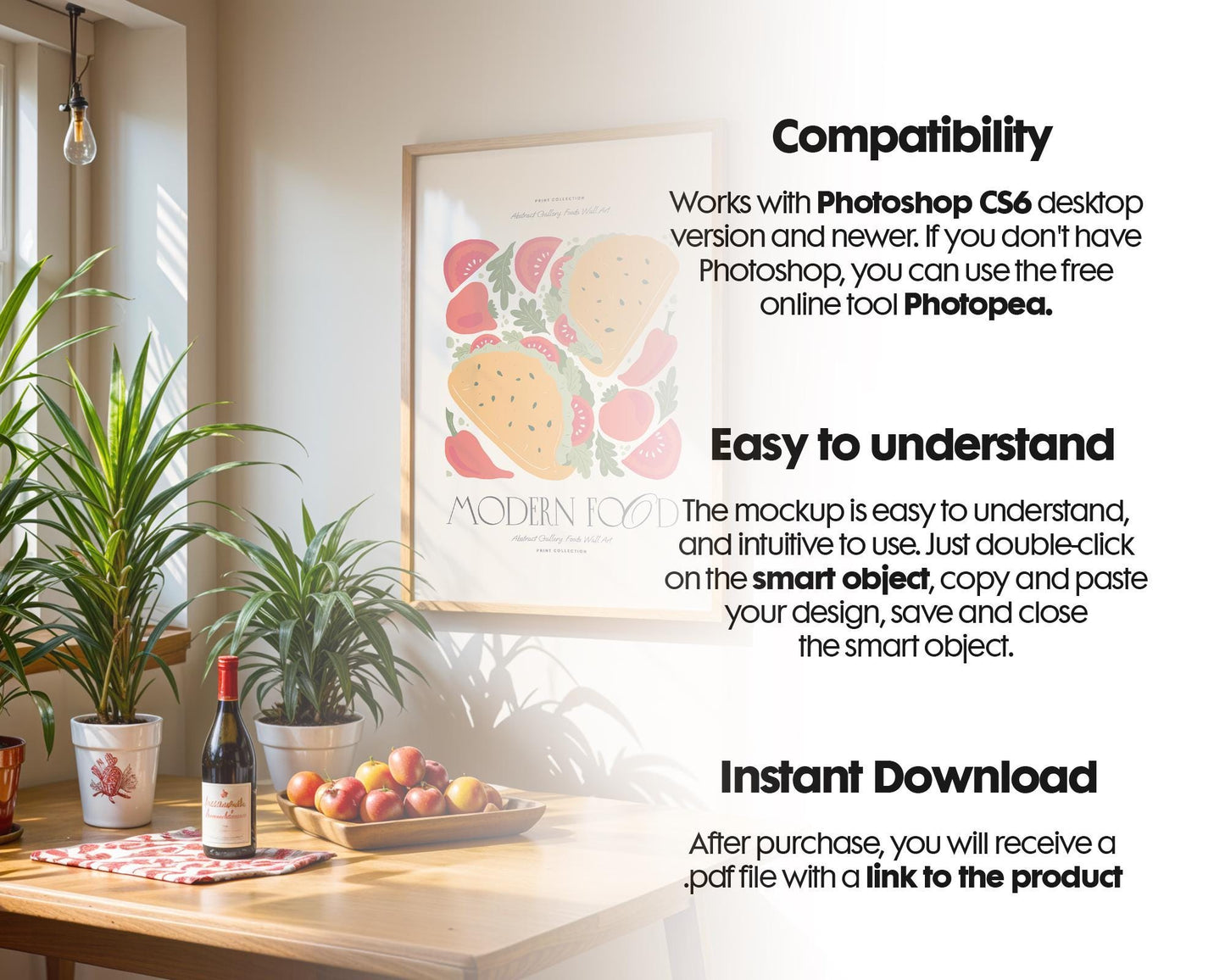 Frame Mockup in Kitchen, ISO A DIN Ratio, Thin Wood Frame, PSD Mockup, Minimal Modern Home Interior Design Mockup