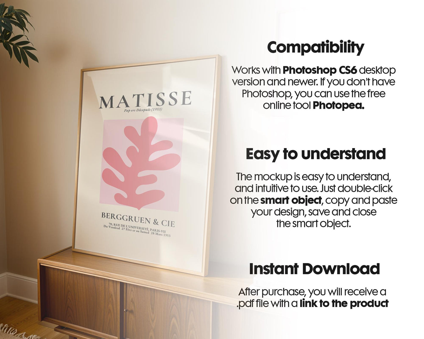 Blank Wooden Poster Frame Mockup, Minimalist Frame Mockup for Digital Download, Posters and Artwork Smart Object Instant Download