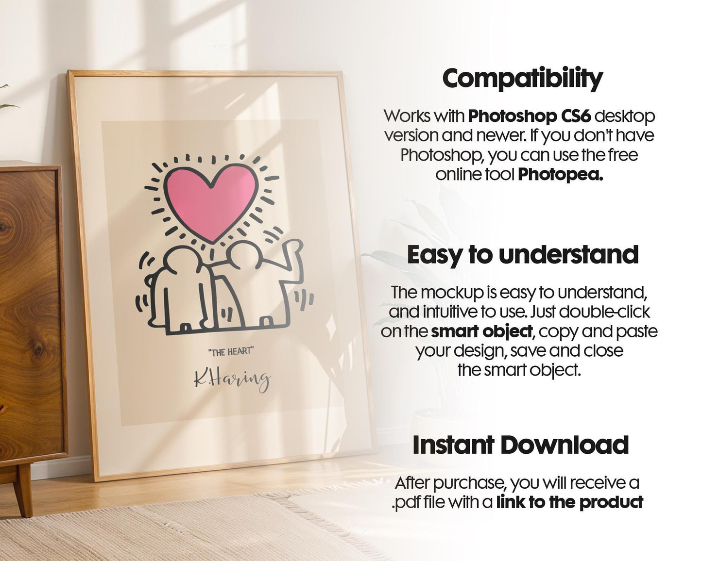 Blank Wooden Poster Frame Mockup, Minimalist Frame Mockup for Digital Download, Posters and Artwork Smart Object Instant Download