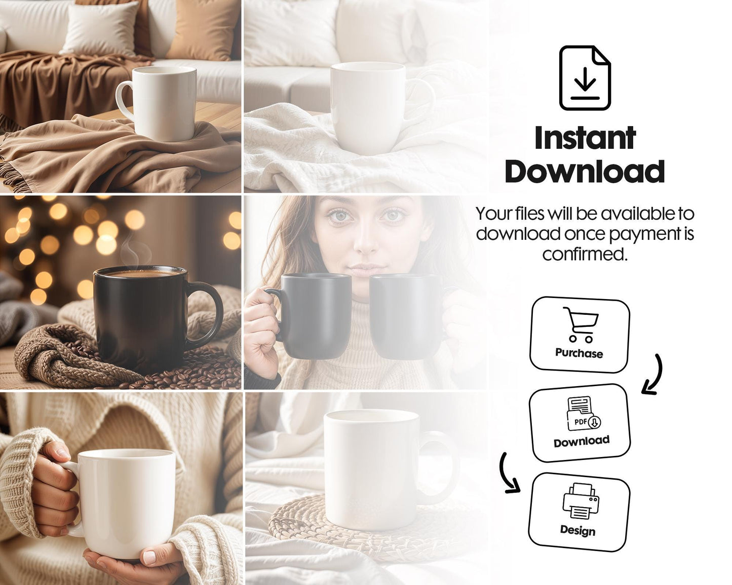 50 Boho Mug Mockup Bundle, Boho White Mug Mockup Coffee Cup Mockup, Aesthetic Boho Mug Mockup ,11oz Cup Mockup