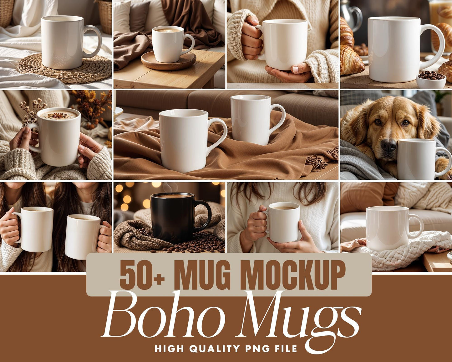 50 Boho Mug Mockup Bundle, Boho White Mug Mockup Coffee Cup Mockup, Aesthetic Boho Mug Mockup ,11oz Cup Mockup
