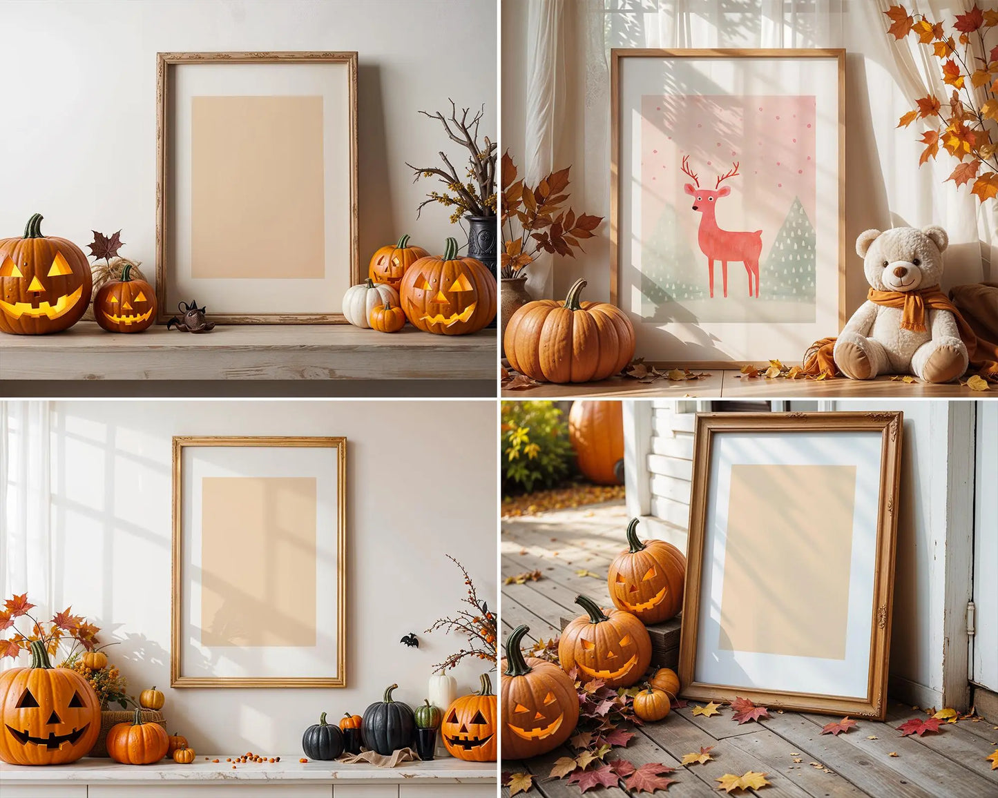 10 Halloween Frame Mockup PSD, Halloween Wall Art, Rustic Autumn & Pumpkins Vertical Artwork, Spooky Art Mockup,