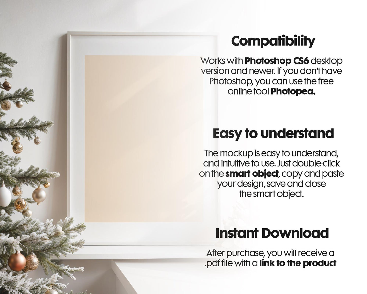 Christmas Frame Mockup PSD, Christmas Holiday Frame Mockup, Christmas Mockup Poster Presentation, Christmas Interior Frame Mockup