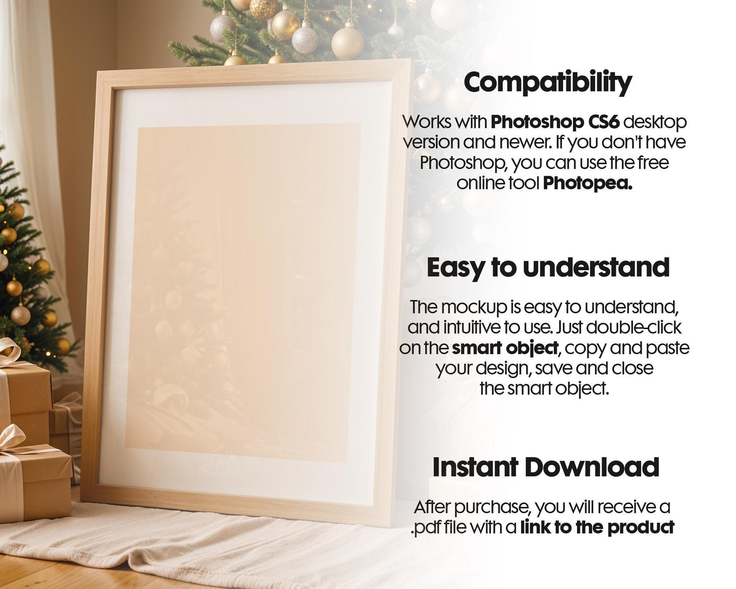 Christmas Frame Mockup PSD, Christmas Holiday Frame Mockup, Christmas Mockup Poster Presentation, Christmas Interior Frame Mockup