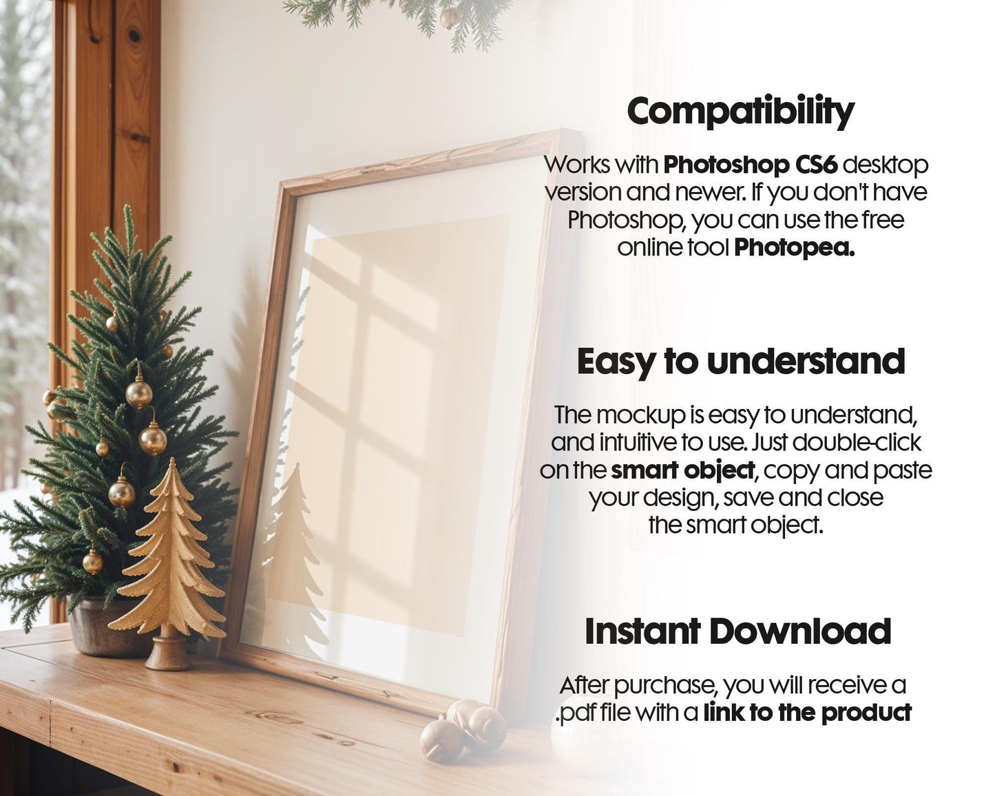 Christmas Frame Mockup PSD, Christmas Holiday Frame Mockup, Christmas Mockup Poster Presentation, Christmas Interior Frame Mockup