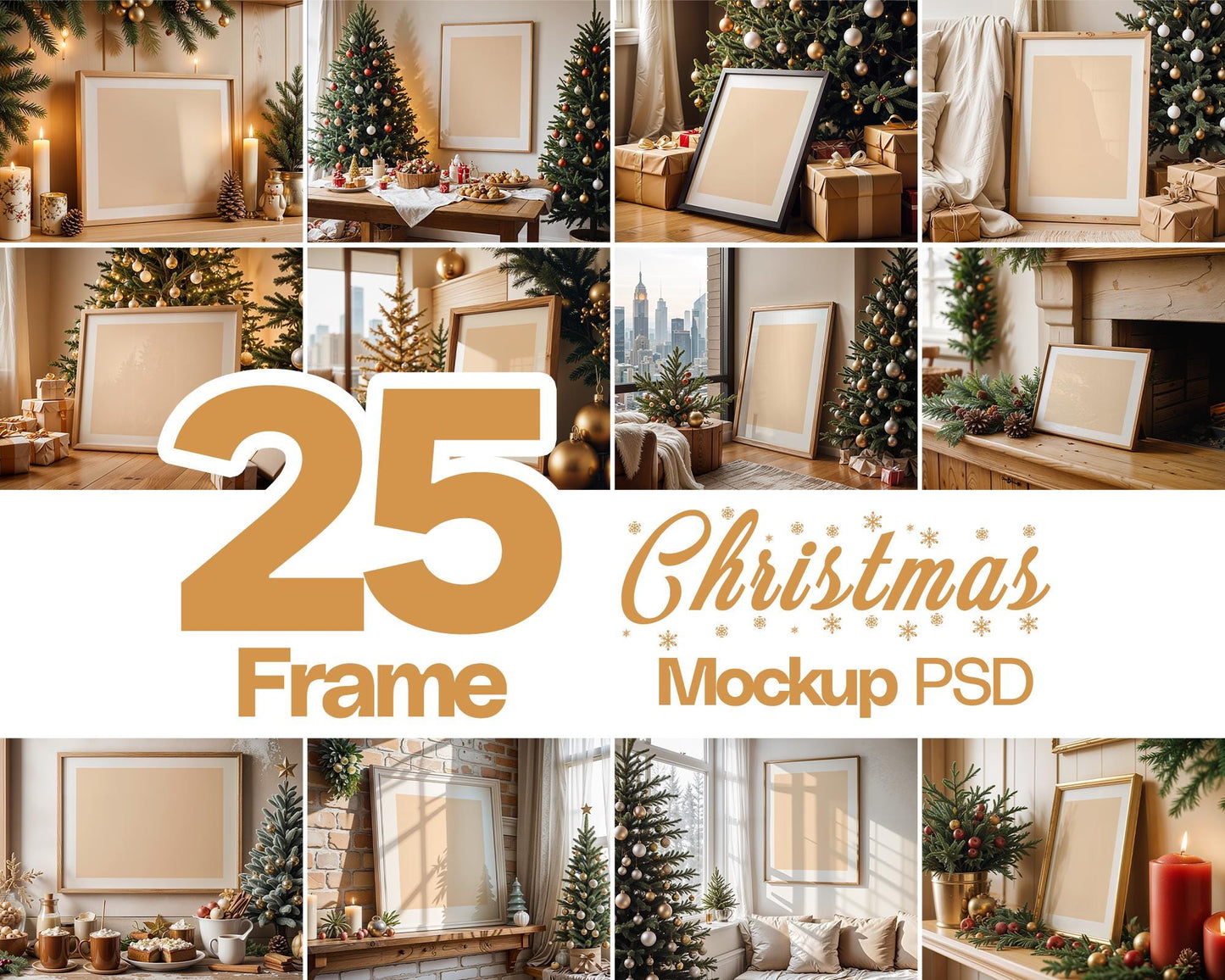 25 Christmas Frame Mockup Bundle PSD, Christmas Holiday Frame Mockup, Christmas Mockup Poster Presentation, Christmas Interior Frame Mockup