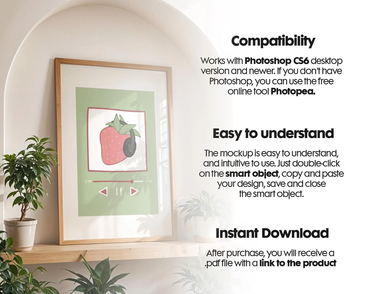 Artwork Mockup PSD | Framed Poster Mockup. DIN A Frame Mock–Up | PSD Photoshop Photopea Mockup. Frame Mockup Home Interior
