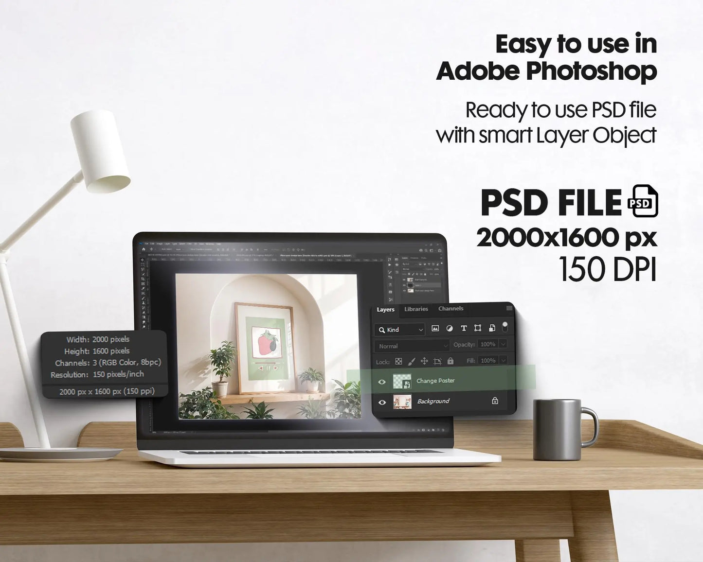 Artwork Mockup PSD | Framed Poster Mockup. DIN A Frame Mock–Up | PSD Photoshop Photopea Mockup. Frame Mockup Home Interior