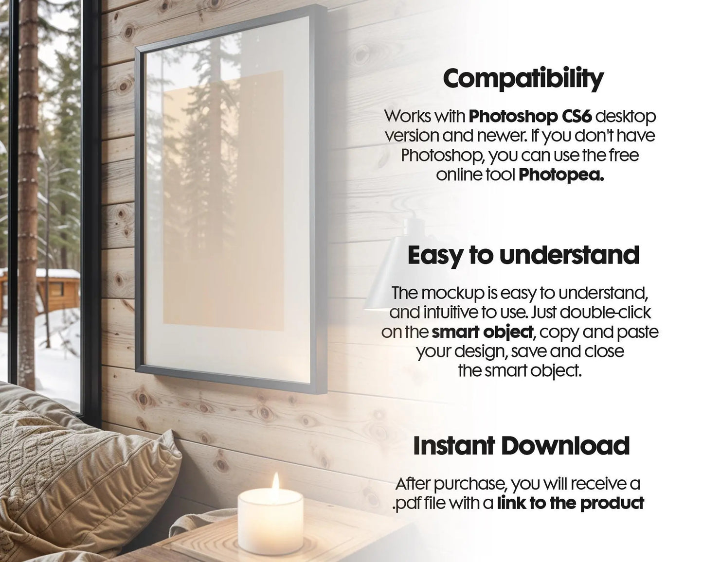 Blank Wooden Poster Frame Mockup, Minimalist Frame Mockup for Digital Download, Posters and Artwork Smart Object Instant Download