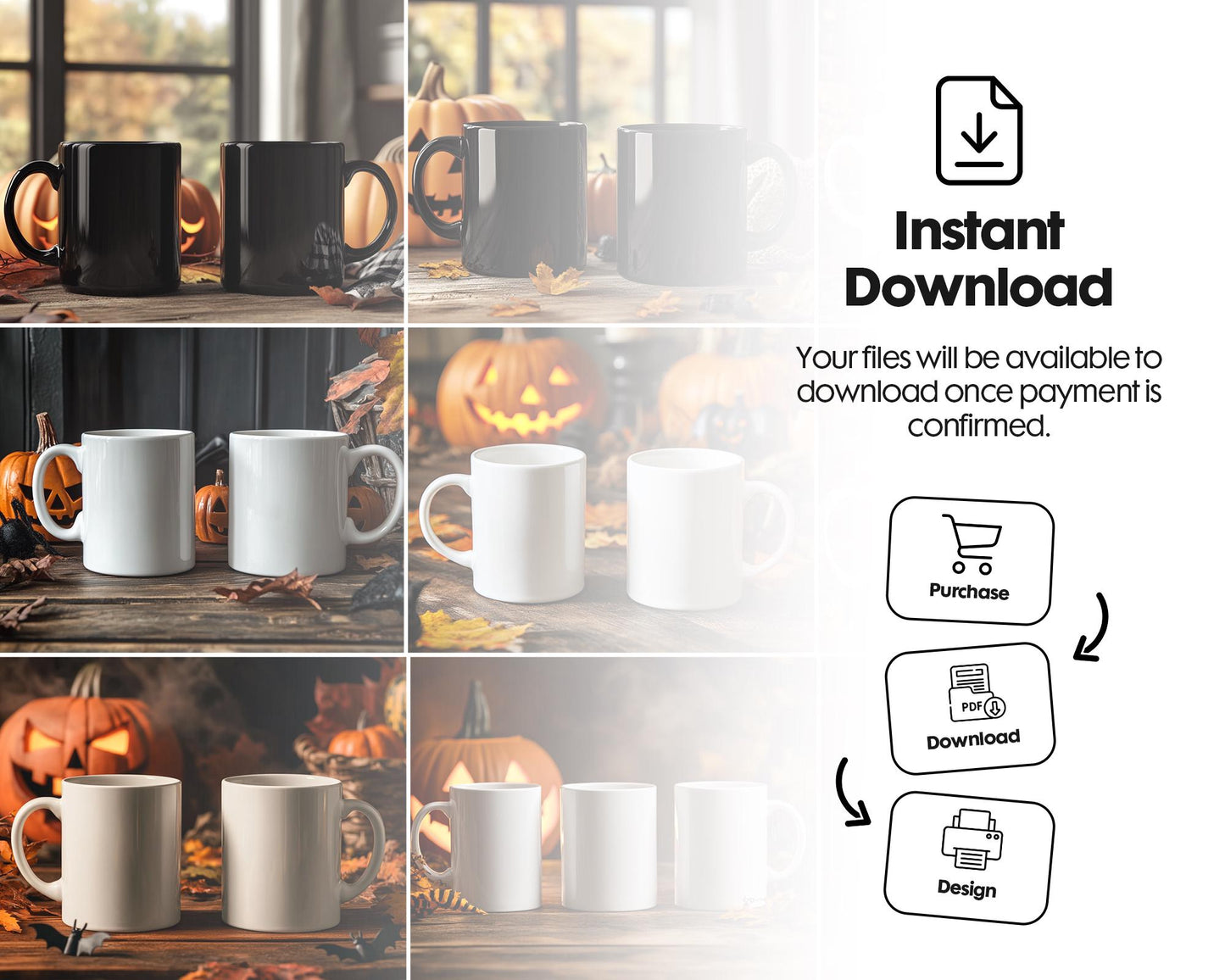 150 Halloween Mug PNG Bundle - Spooky Coffee Mug Designs, Pumpkin Witch Clipart, Mug Digital Sublimation Mockup