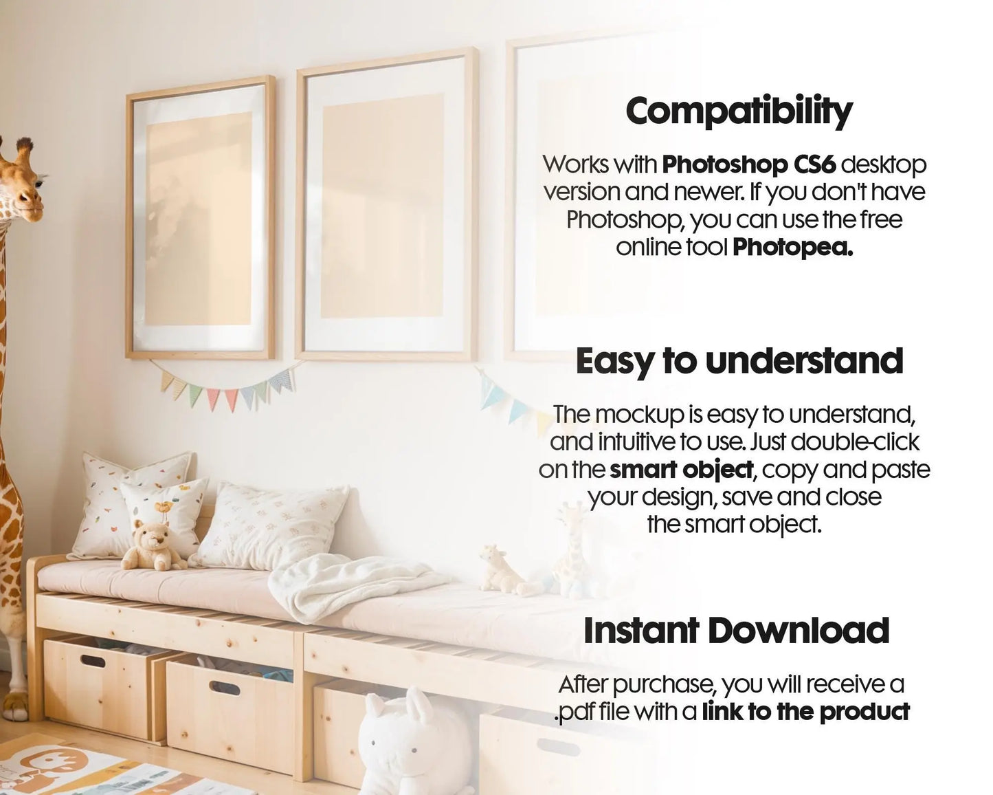 Frame Nursery Mockup in Home Interior PSD | Nursery Frame Mockup Frames | Nursery Wall Poster | Poster Shop Mockup