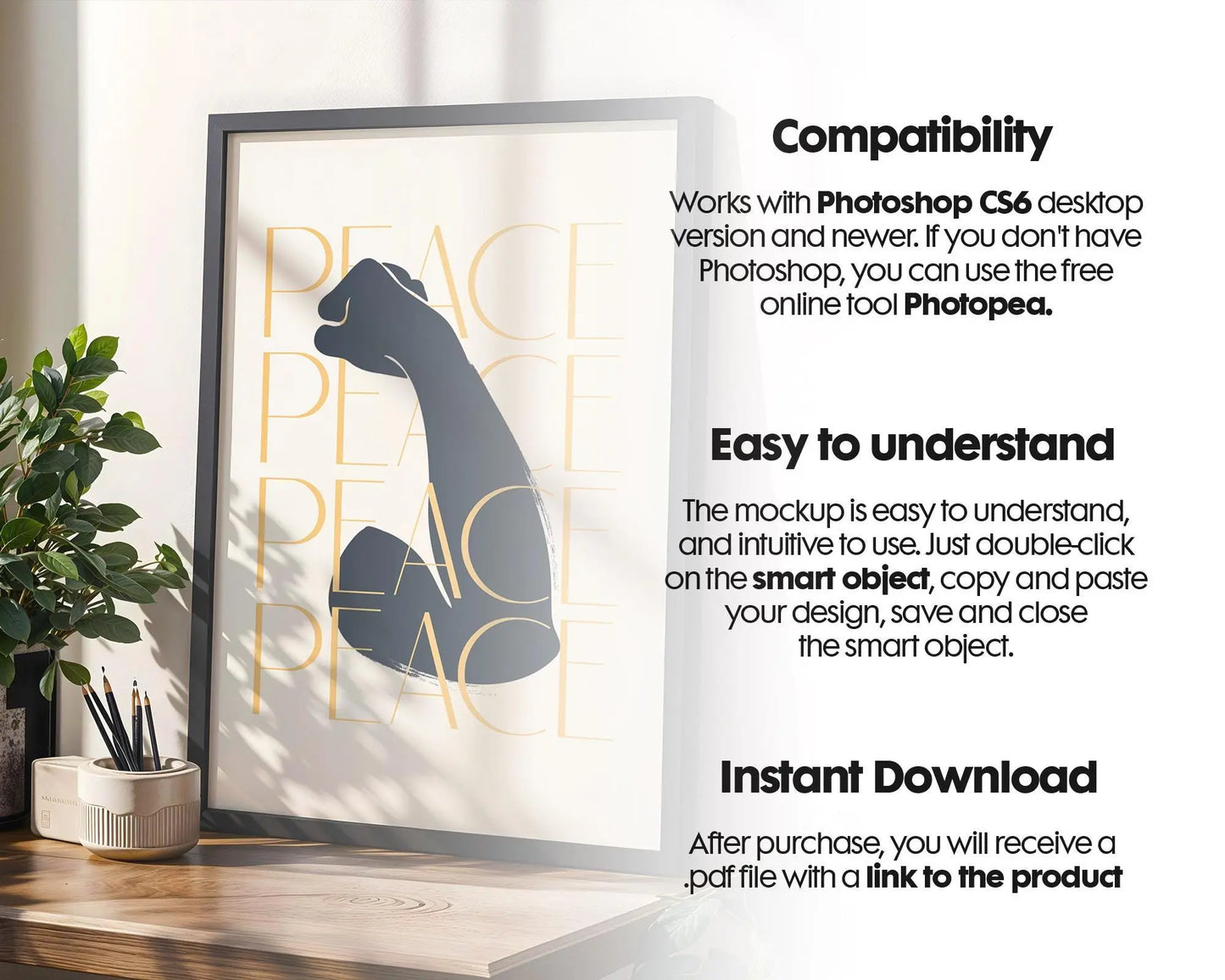 Blank Wooden Poster Frame Mockup, Minimalist Frame Mockup for Digital Download, Posters and Artwork Smart Object Instant Download