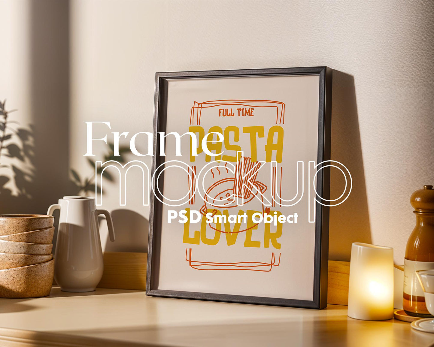 Kitchen Frame Mockup | DIN A Artwork Mockup Frames | Aesthetic Interior Vertical Wood Frame Mockup | Poster Mockup Templete PSD