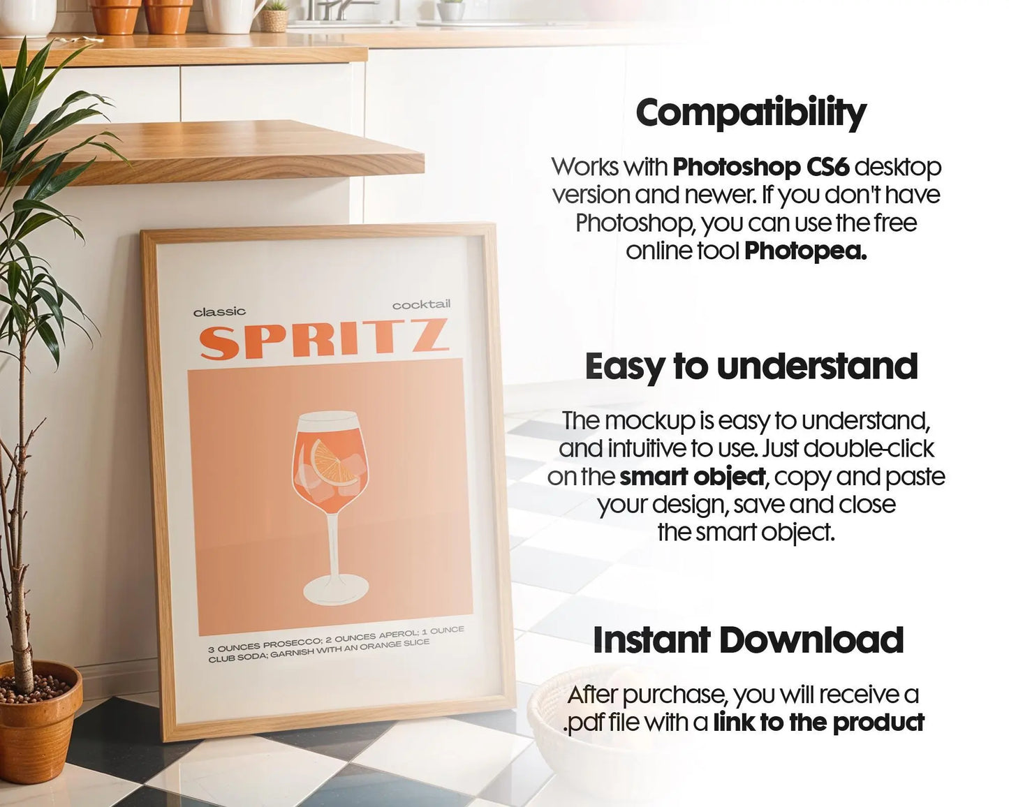 Kitchen Frame Mockup | DIN A Artwork Mockup Frames | Aesthetic Interior Vertical Wood Frame Mockup | Poster Mockup Templete PSD