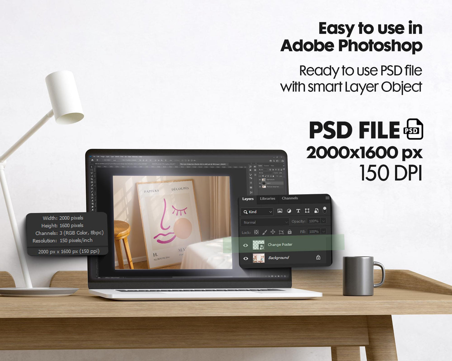 Frame Mockup in Bedroom, ISO A DIN Ratio, Thin Wood Frame, PSD Mockup, Frame Mockup Minimal Home Interior