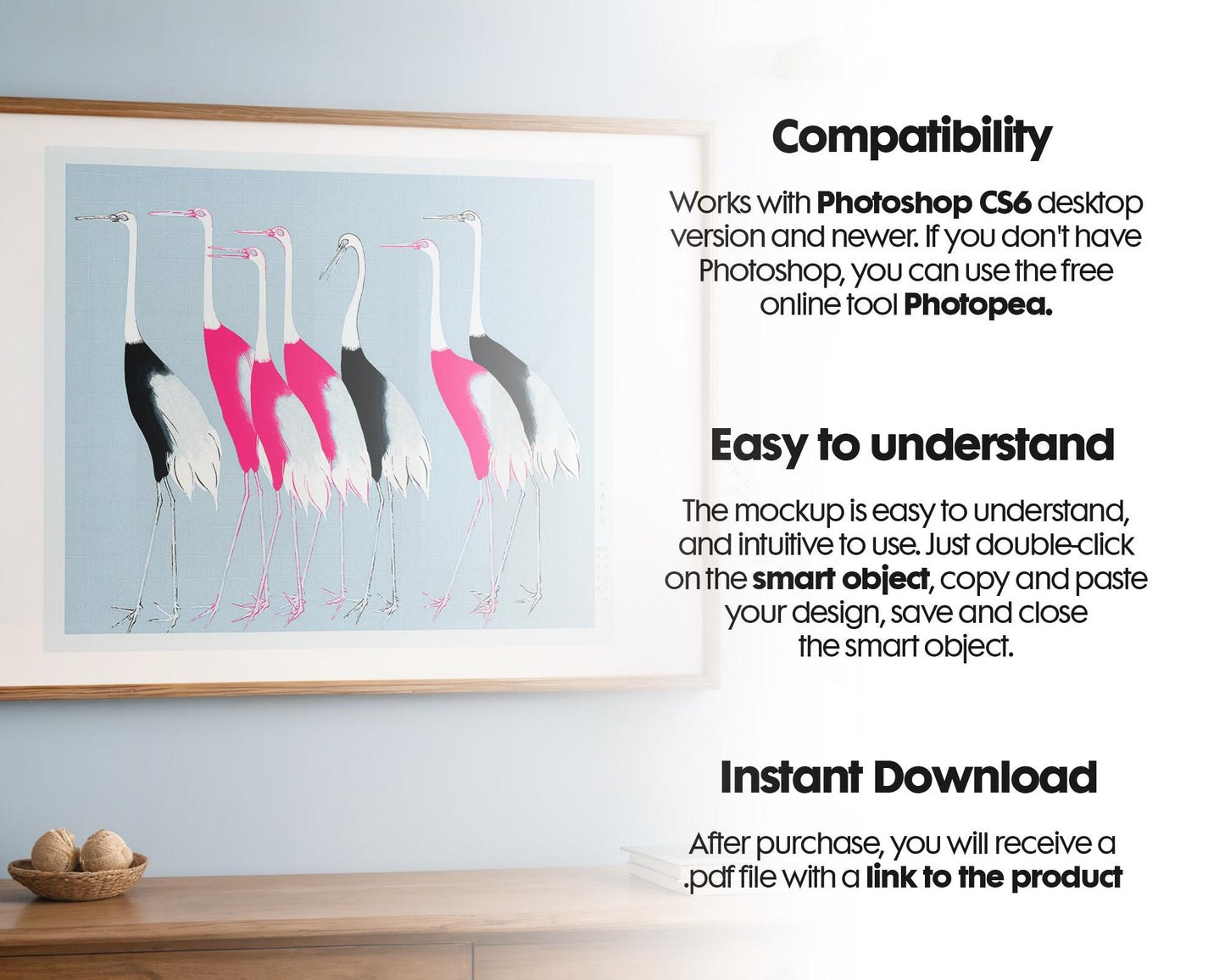 Horizontal Frame Mockup PSD, Scandinavian Wooden Frame Mockup, Poster Mockup PSD , Frame Mockup for Print, Frame Mockup Smart Object