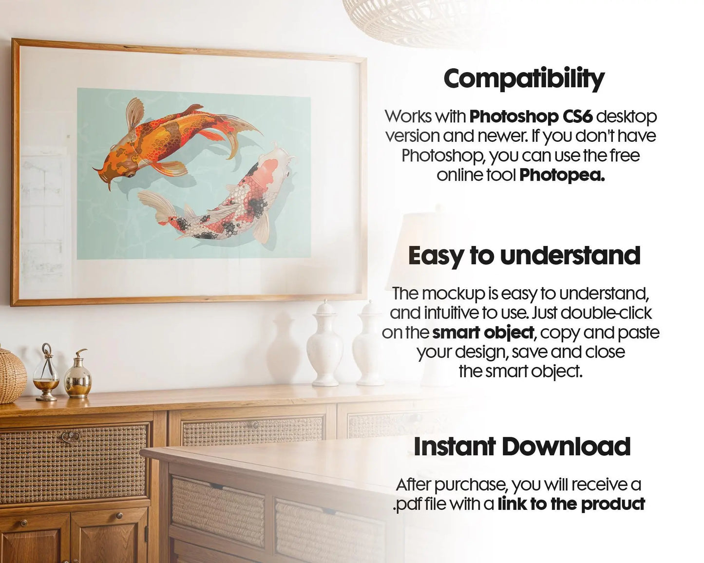 Horizontal Frame Mockup PSD, Scandinavian Wooden Frame Mockup, Poster Mockup PSD , Frame Mockup for Print, Frame Mockup Smart Object