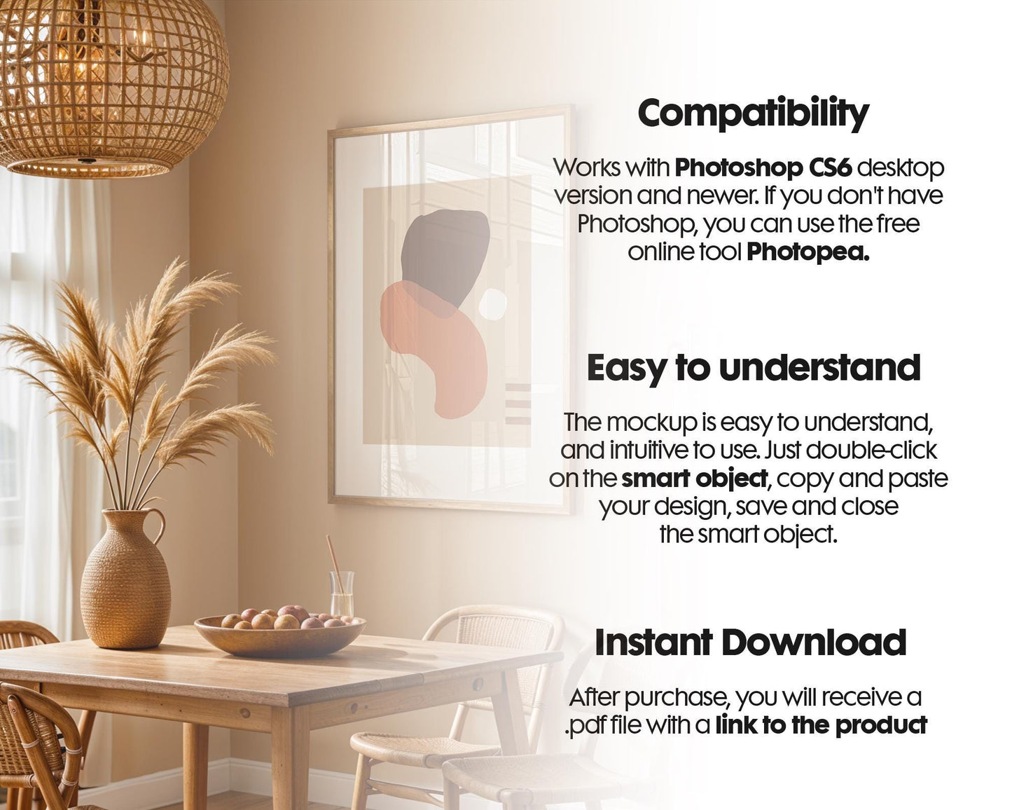 Frame Mockup in Kitchen, ISO A DIN Ratio, Thin Wood Frame, PSD Mockup, Minimal Modern Home Interior Design Mockup