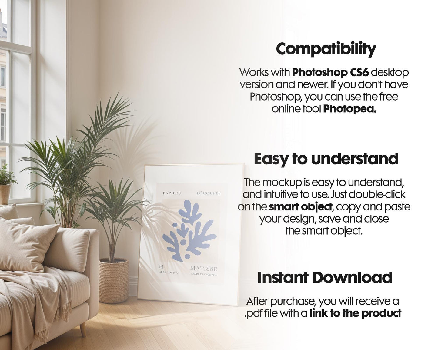 Scandinavian Interior Poster Frame Mockup, Minimalist Decor Frame Mockup for Digital Download,