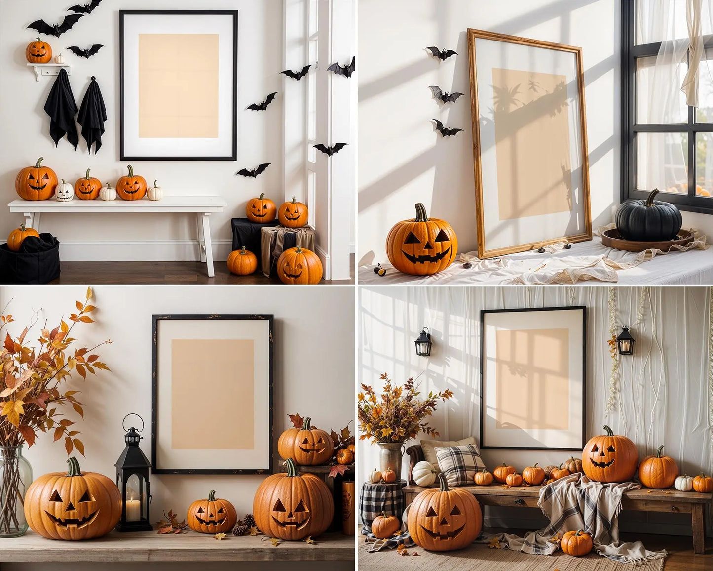 10 Halloween Frame Mockup PSD, Halloween Wall Art, Rustic Autumn & Pumpkins Vertical Artwork, Spooky Art Mockup,