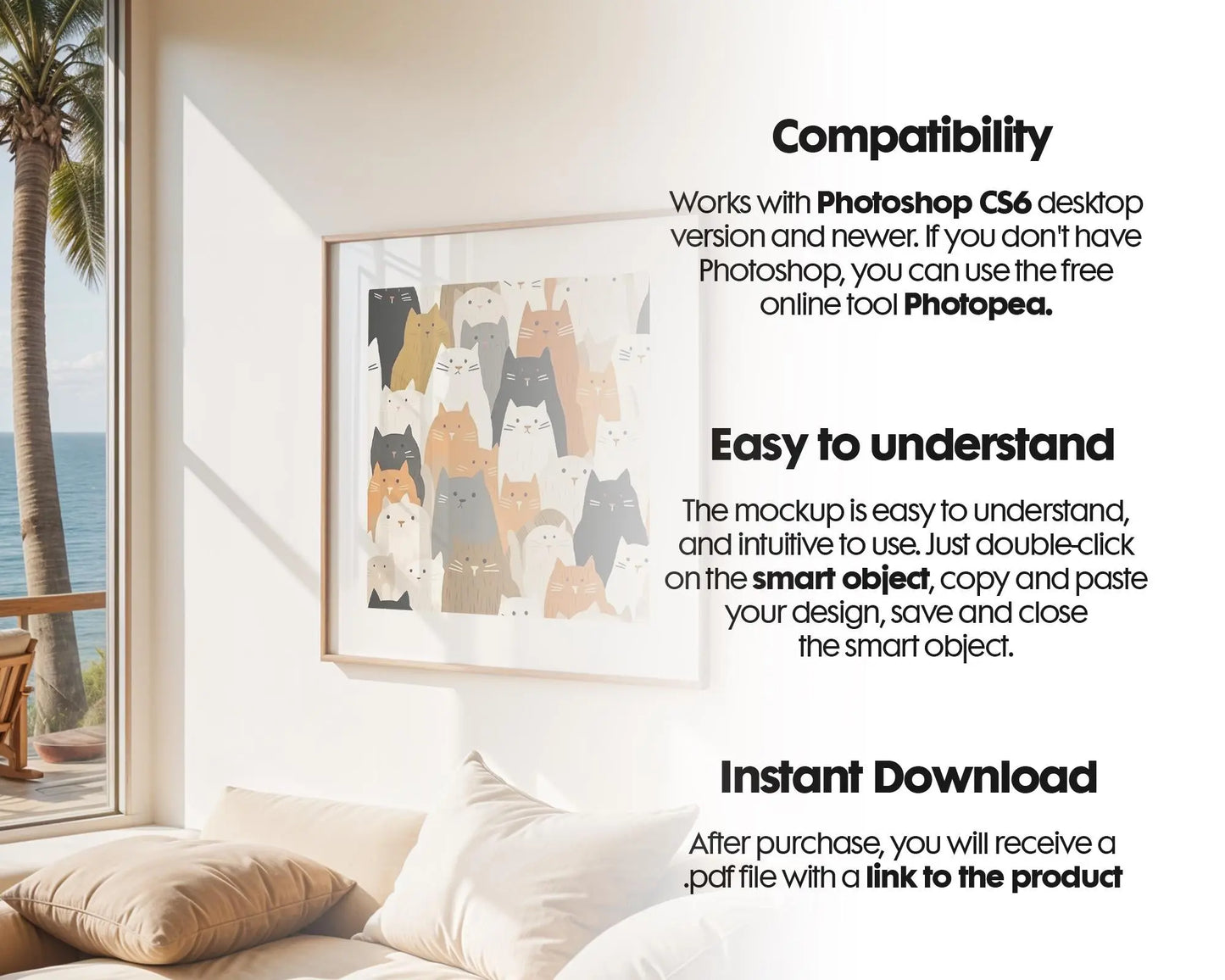 Square Frame Mockup PSD, Square Mockup Frame PSD, Interior Square Art Frame, Interior Poster Frame, Square Poster Frame Mockup PSD