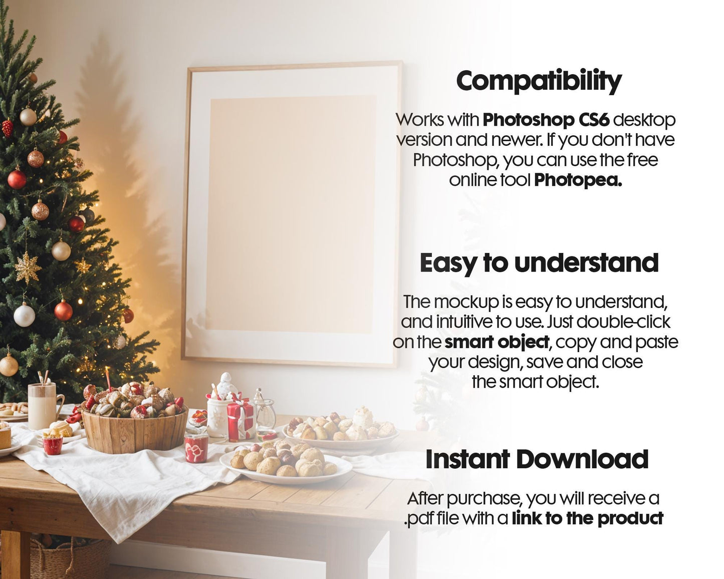 Christmas Frame Mockup PSD, Christmas Holiday Frame Mockup, Christmas Mockup Poster Presentation, Christmas Interior Frame Mockup