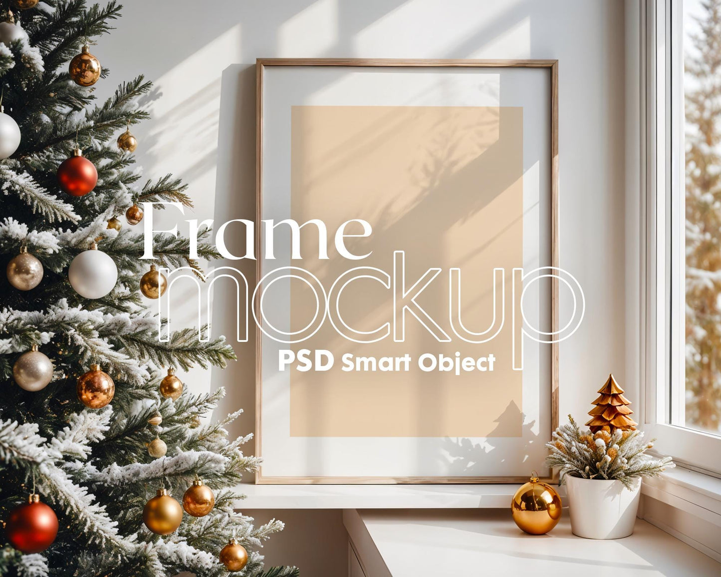 Christmas Frame Mockup PSD, Christmas Holiday Frame Mockup, Christmas Mockup Poster Presentation, Christmas Interior Frame Mockup
