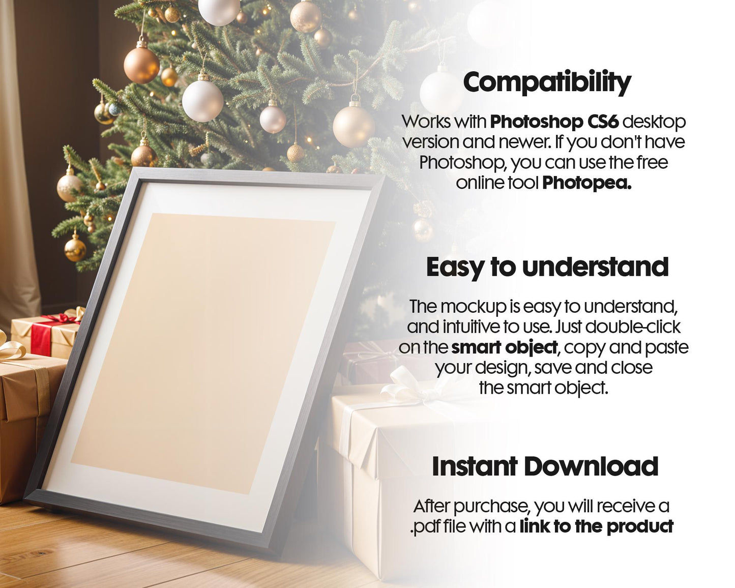 Christmas Frame Mockup PSD, Christmas Holiday Frame Mockup, Christmas Mockup Poster Presentation, Christmas Interior Frame Mockup