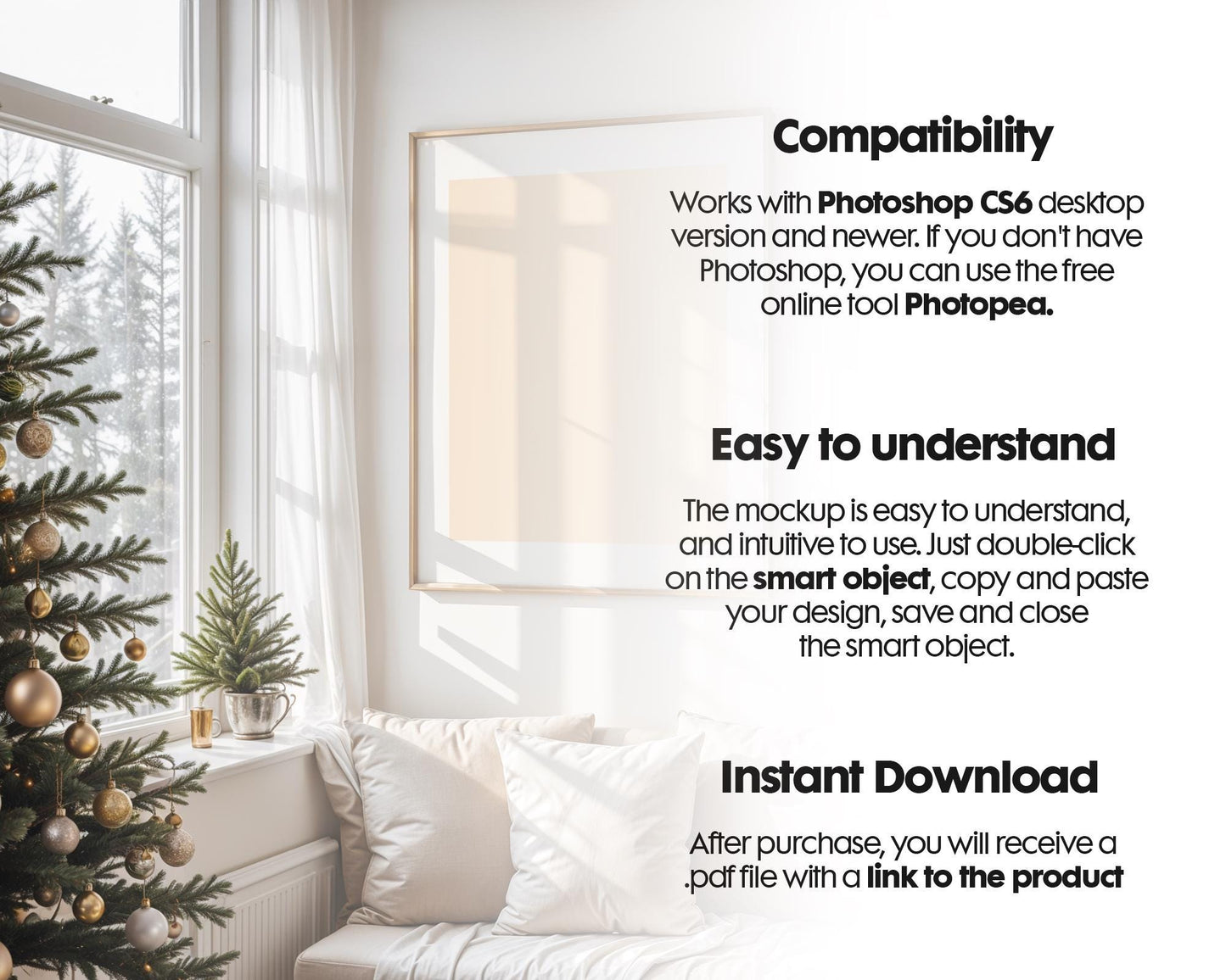 Christmas Frame Mockup PSD, Christmas Holiday Frame Mockup, Christmas Mockup Poster Presentation, Christmas Interior Frame Mockup