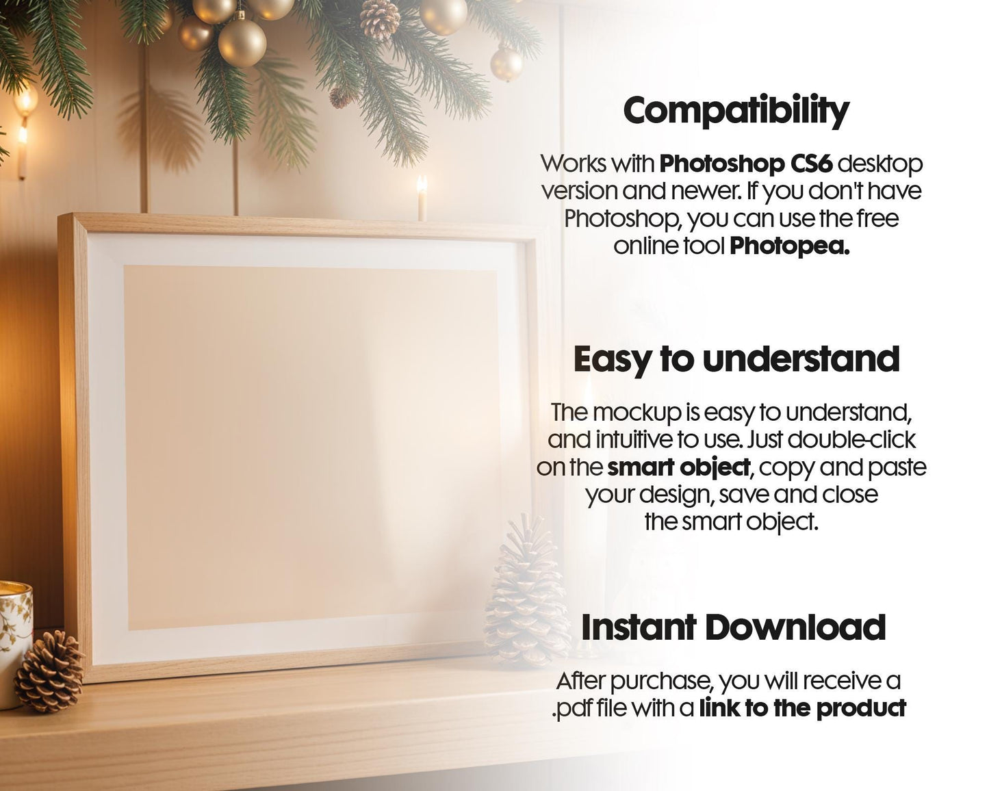 Christmas Frame Mockup PSD, Christmas Holiday Frame Mockup, Christmas Mockup Poster Presentation, Christmas Interior Frame Mockup