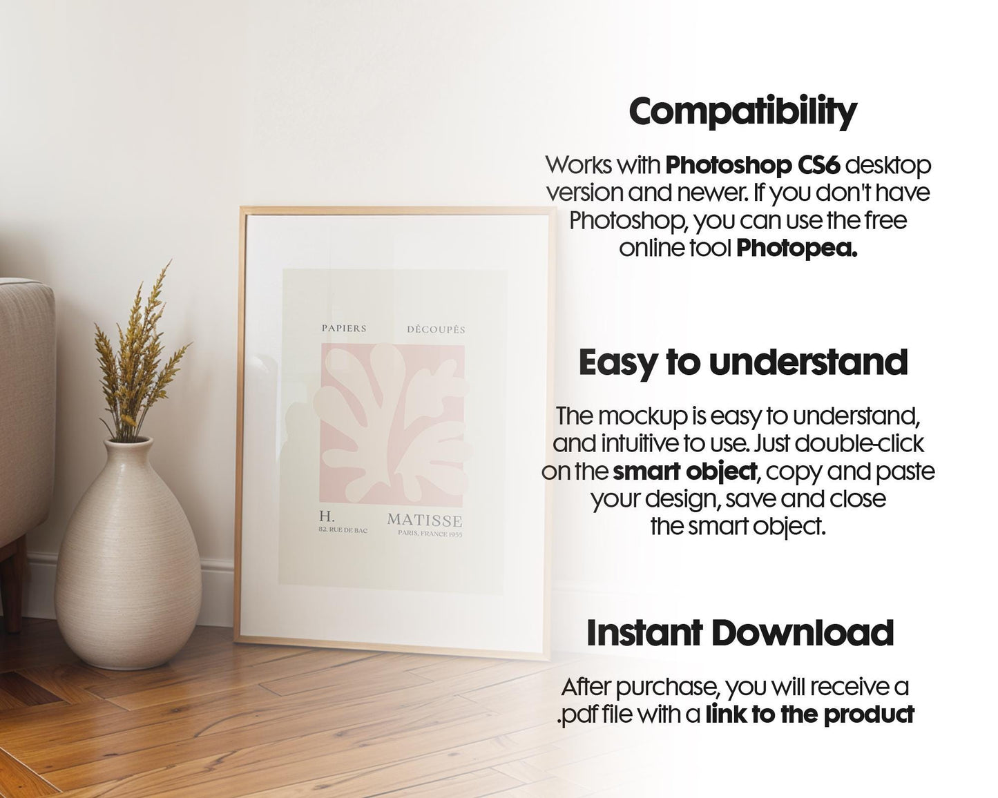 Artwork Mockup PSD | Framed Poster Mockup. DIN A Frame Mock–Up | PSD Photoshop Photopea Mockup. Frame Mockup Home Interior