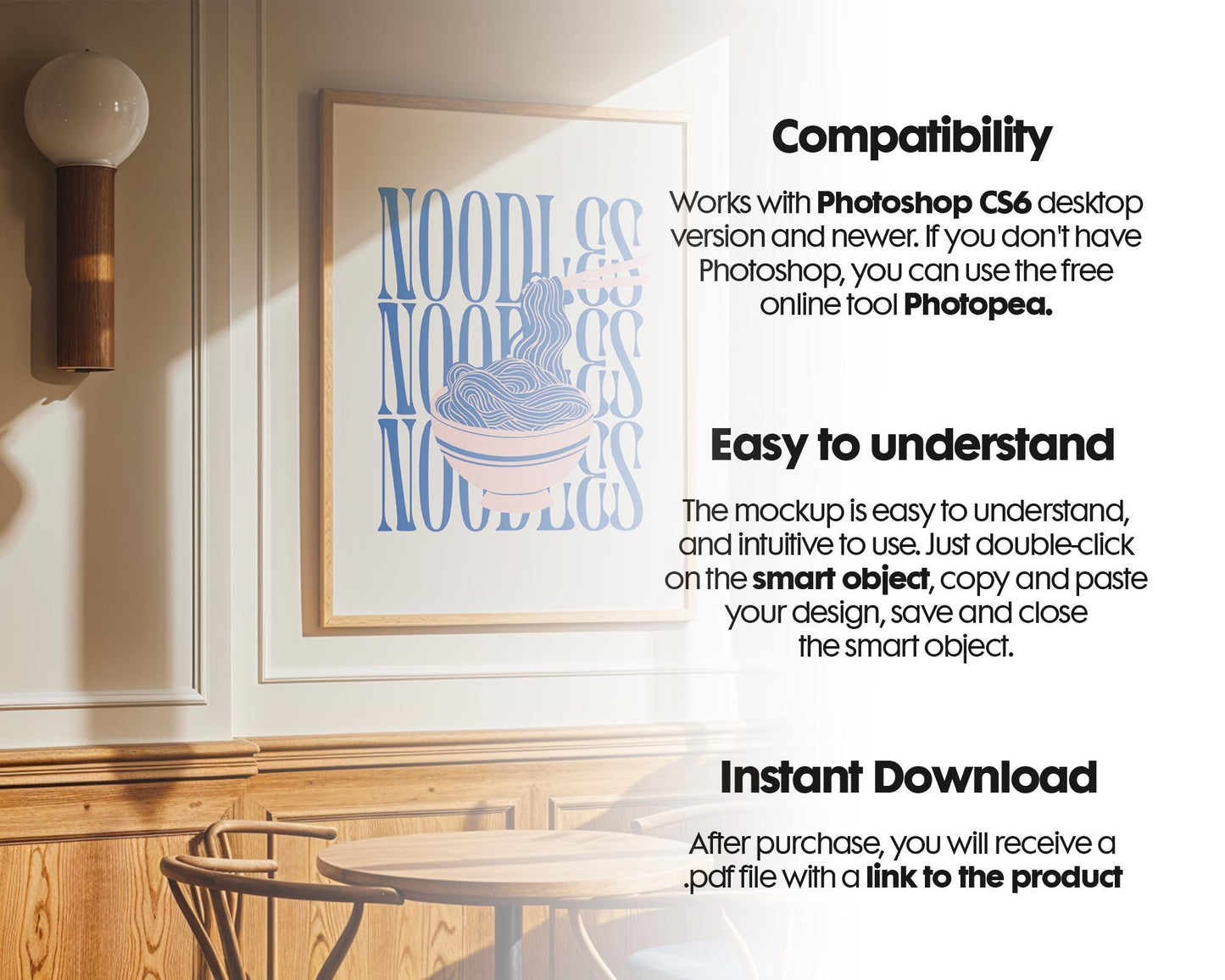 Restaurant Frame Poster Mockup, Cafe Frame Mockup for Digital Download, Posters and Artwork Smart Object Instant Download