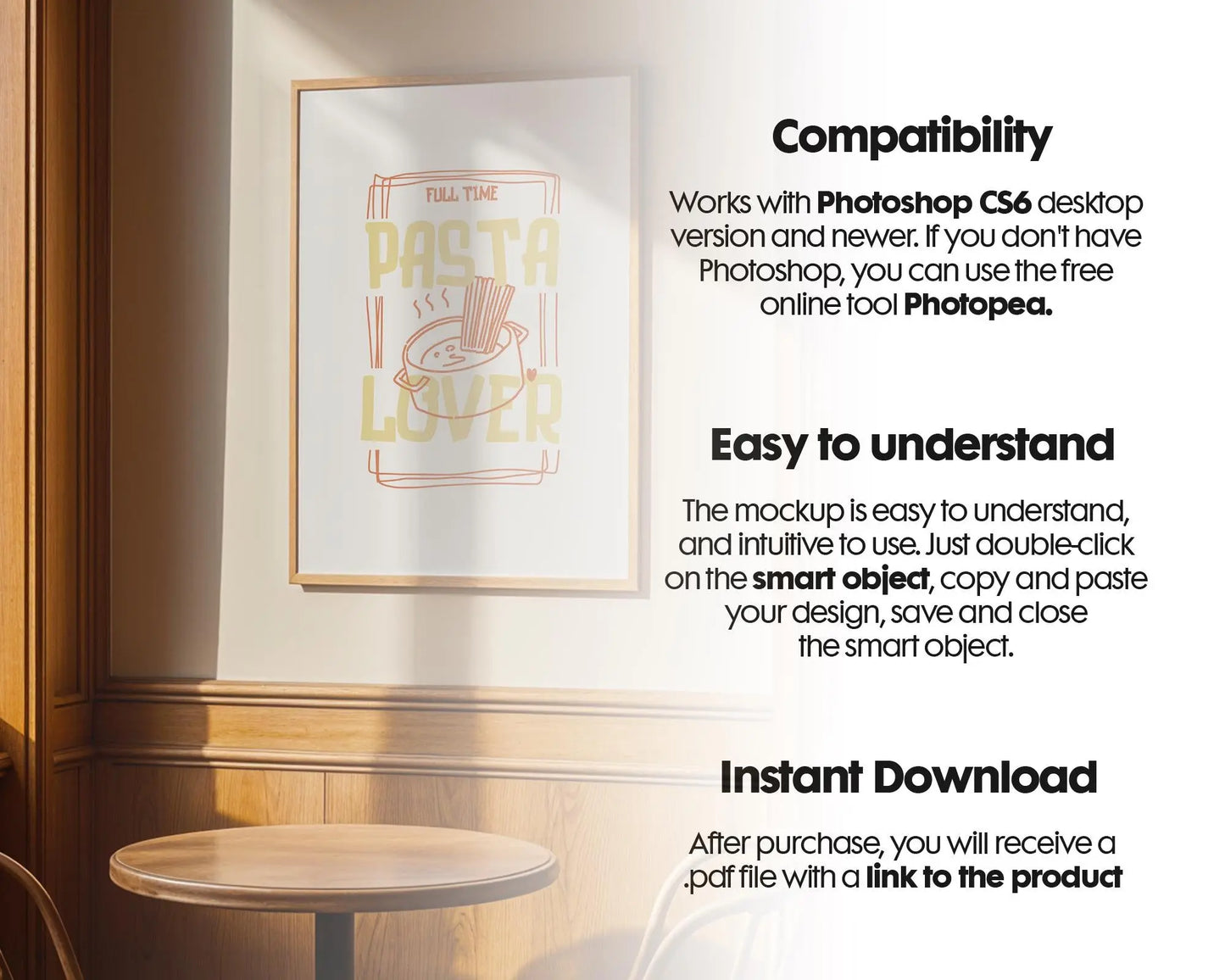 Restaurant Frame Poster Mockup, Cafe Frame Mockup for Digital Download, Posters and Artwork Smart Object Instant Download