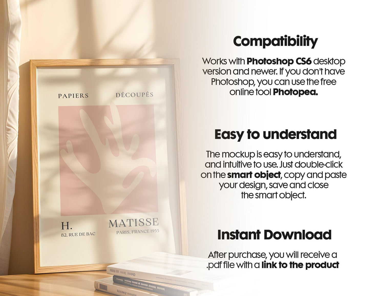 Blank Wooden Poster Frame Mockup, Minimalist Frame Mockup for Digital Download, Posters and Artwork Smart Object Instant Download
