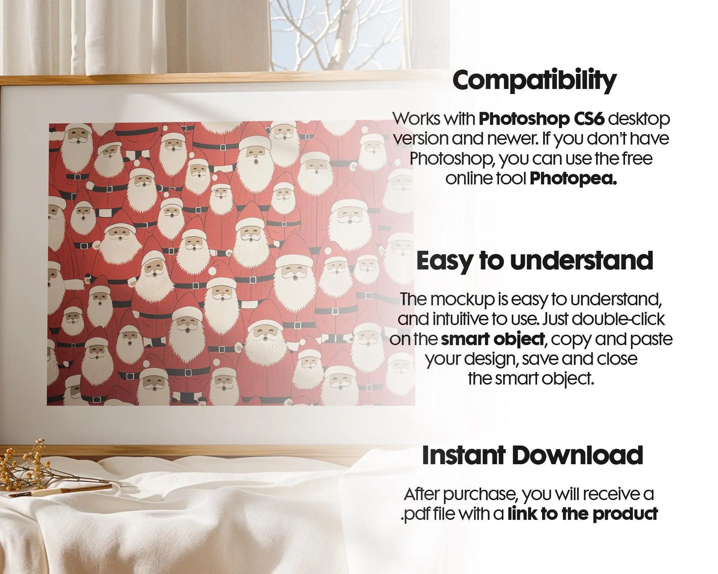 Horizontal Frame Mockup PSD, Scandinavian Wooden Frame Mockup, Poster Mockup PSD , Frame Mockup for Print, Frame Mockup Smart Object