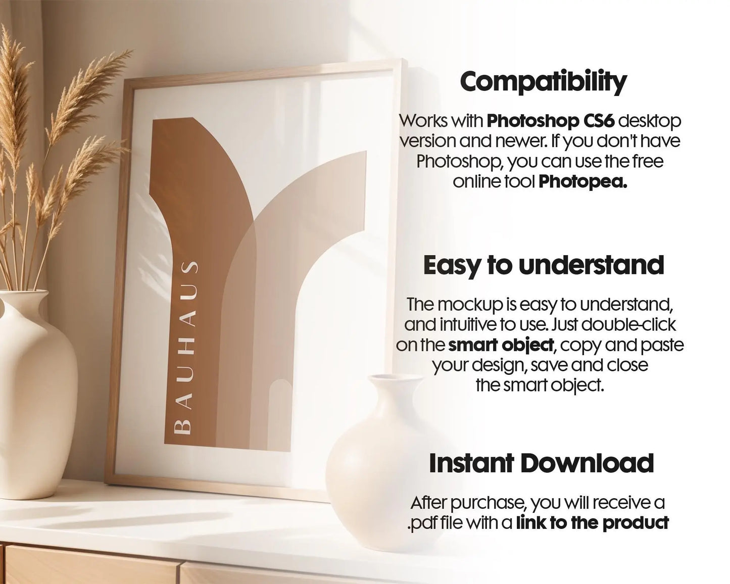Blank Wooden Poster Frame Mockup, Minimalist Frame Mockup for Digital Download, Posters and Artwork Smart Object Instant Download