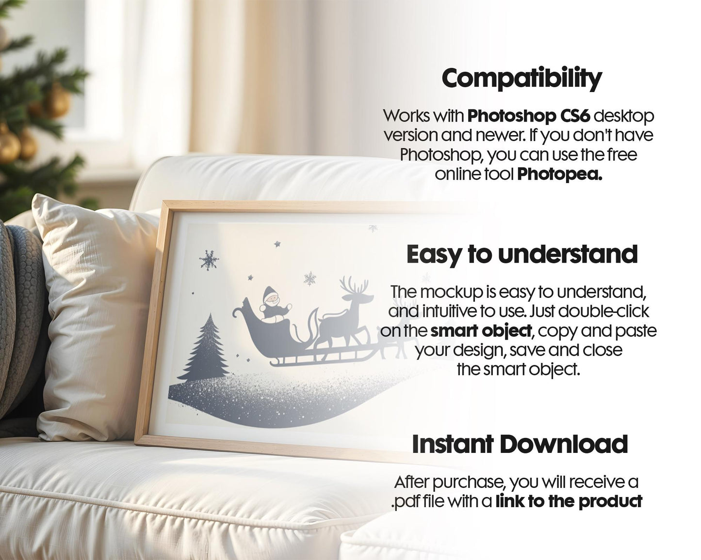 Christmas Frame Mockup PSD, Christmas Holiday Frame Mockup, Christmas Mockup Poster Presentation, Christmas Interior Frame Mockup