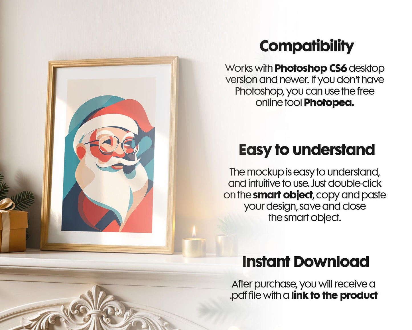 Christmas Frame Mockup PSD, Christmas Holiday Frame Mockup, Christmas Mockup Poster Presentation, Christmas Interior Frame Mockup