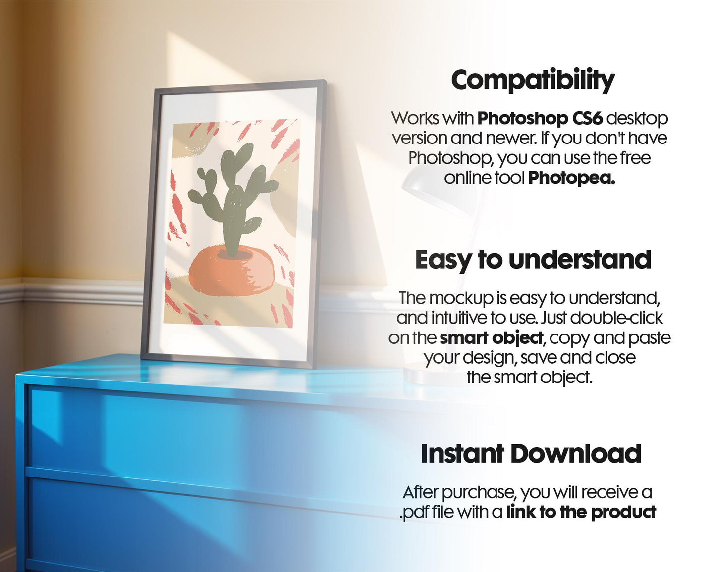 Blank Wooden Poster Frame Mockup, Minimalist Frame Mockup for Digital Download, Posters and Artwork Smart Object Instant Download