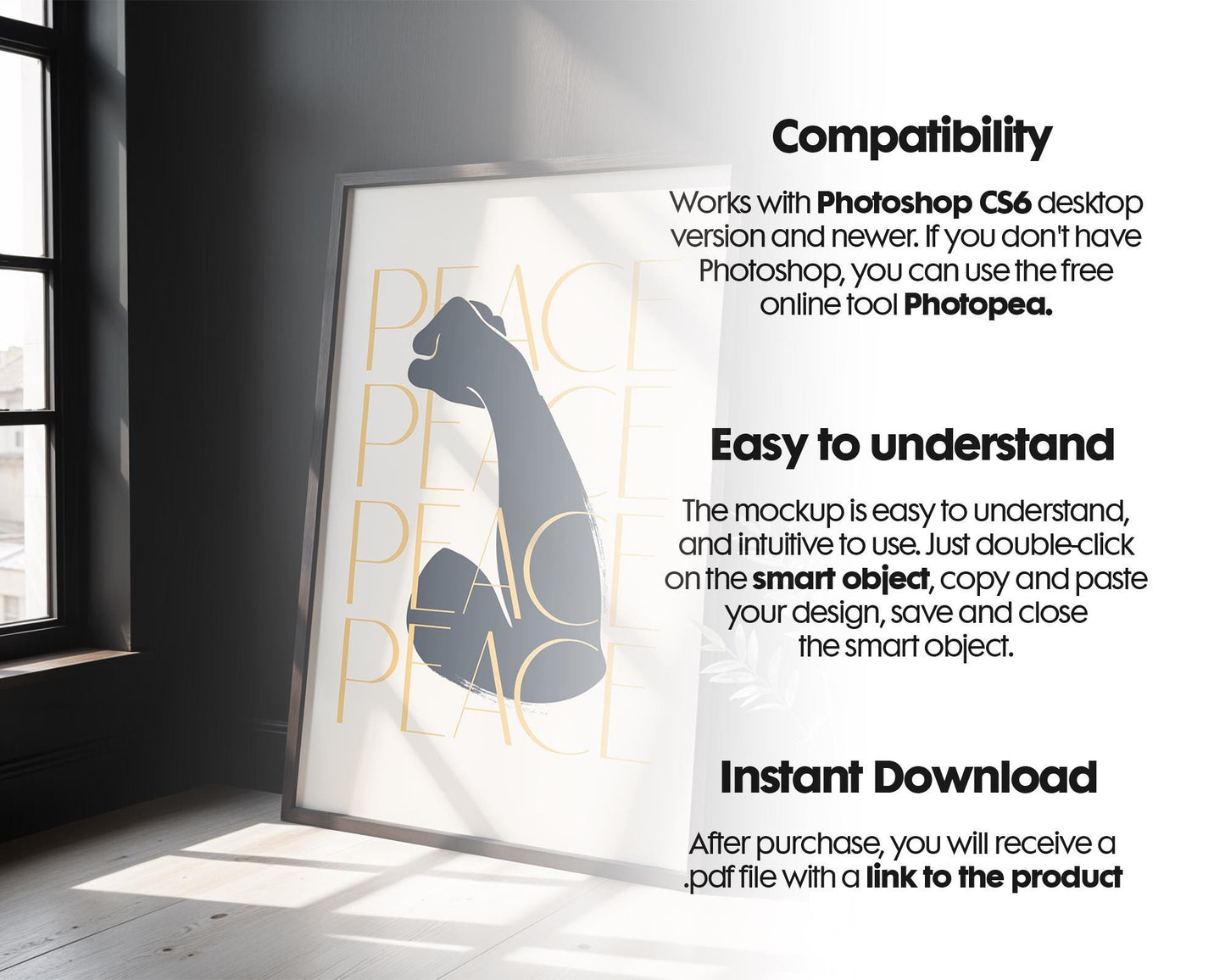 Blank Wooden Poster Frame Mockup, Minimalist Frame Mockup for Digital Download, Posters and Artwork Smart Object Instant Download