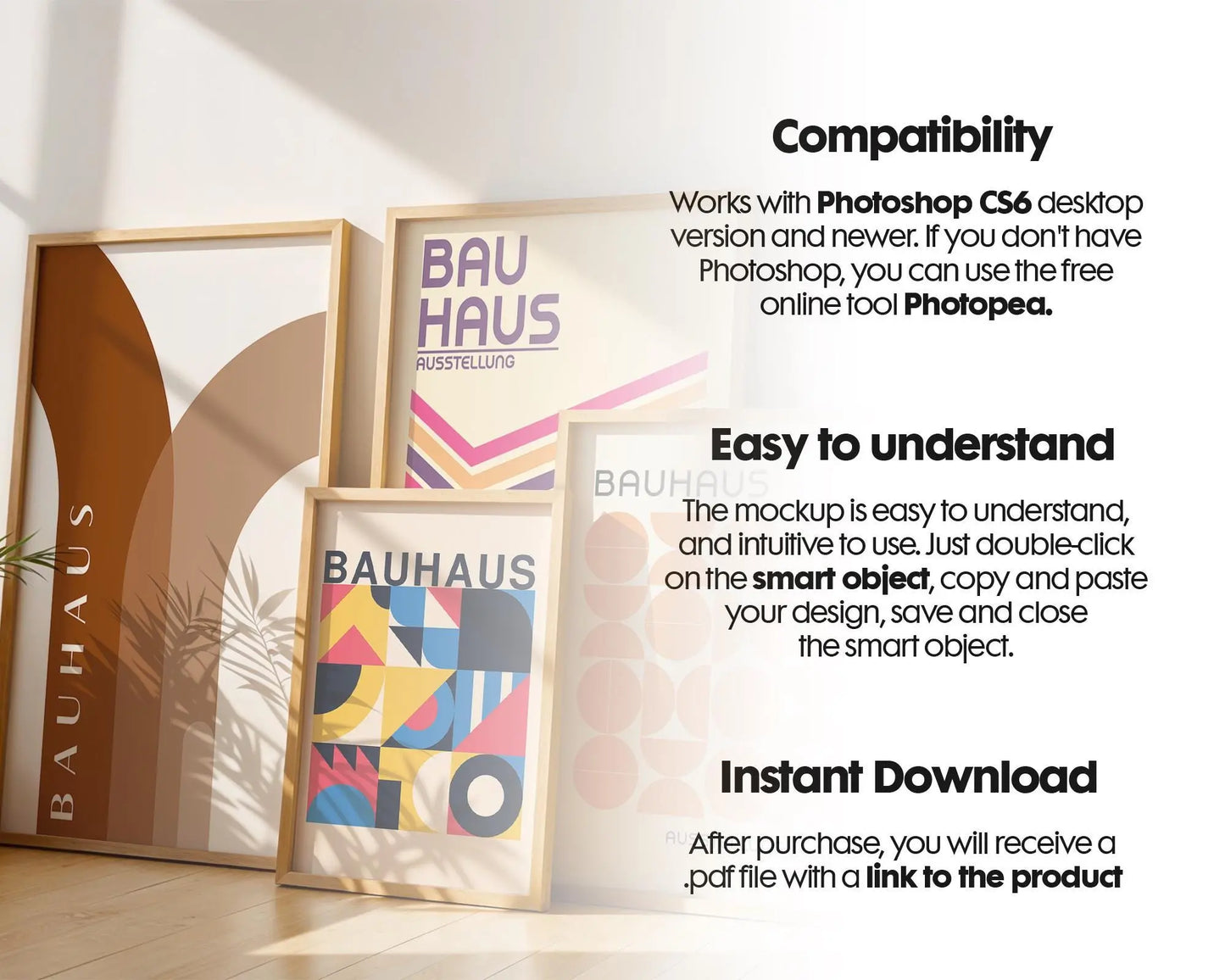 Gallery Frames Mockup , Set of 4 Gallery Frame Mockup, Frame Template Posters and Artwork Smart Object Instant Download