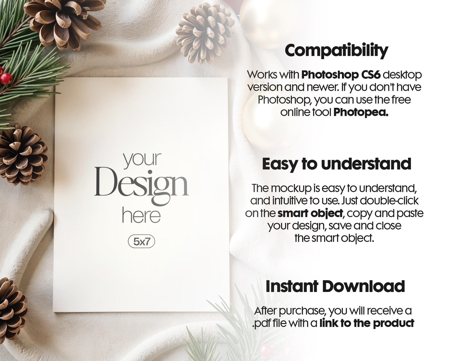 Christmas Card Mockup, White Blank Card Mockup PSD, Invite Card Mockup, Festive Greeting Card Mockup, PSD Smart Object