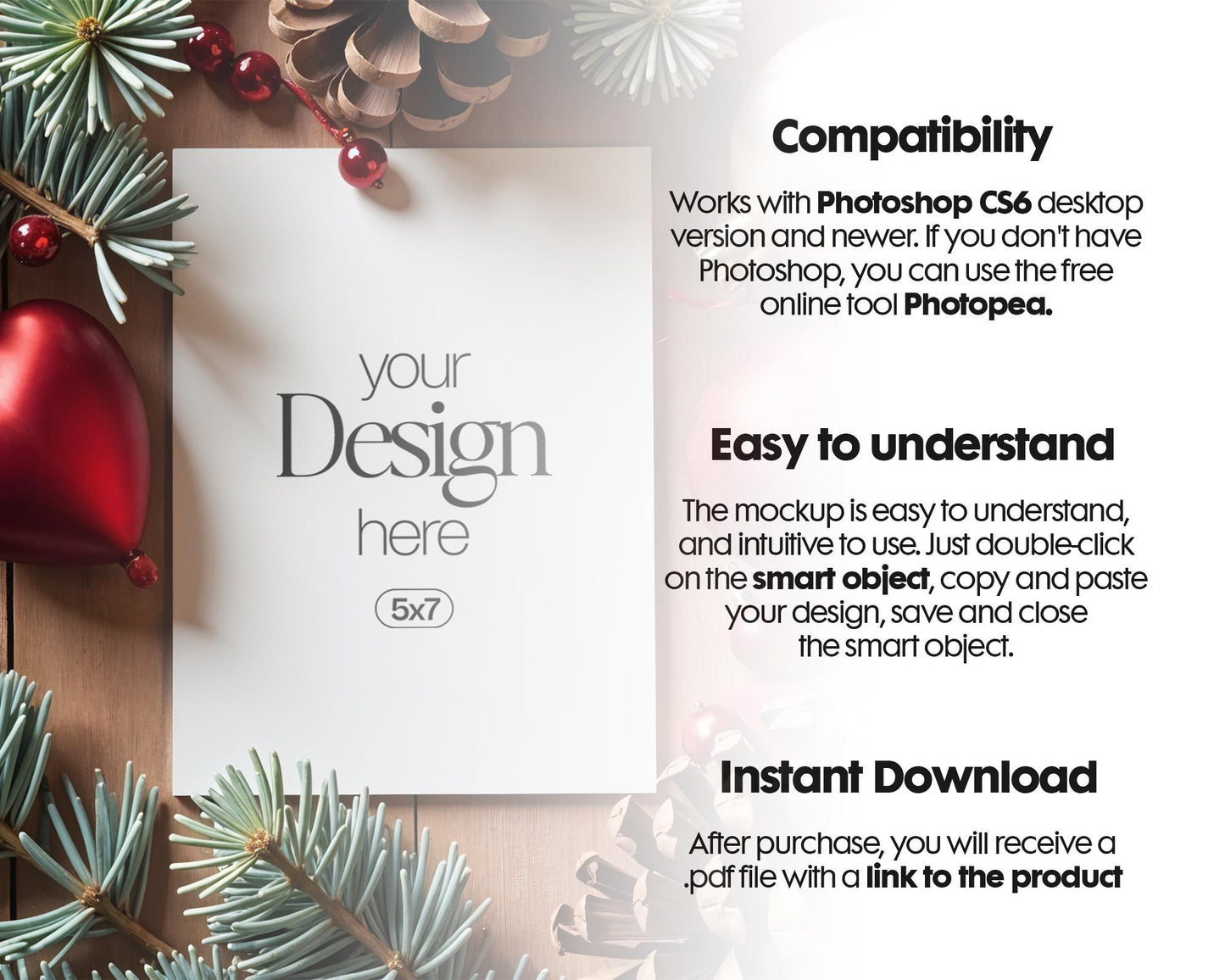 Christmas Card Mockup, White Blank Card Mockup PSD, Invite Card Mockup, Festive Greeting Card Mockup, PSD Smart Object