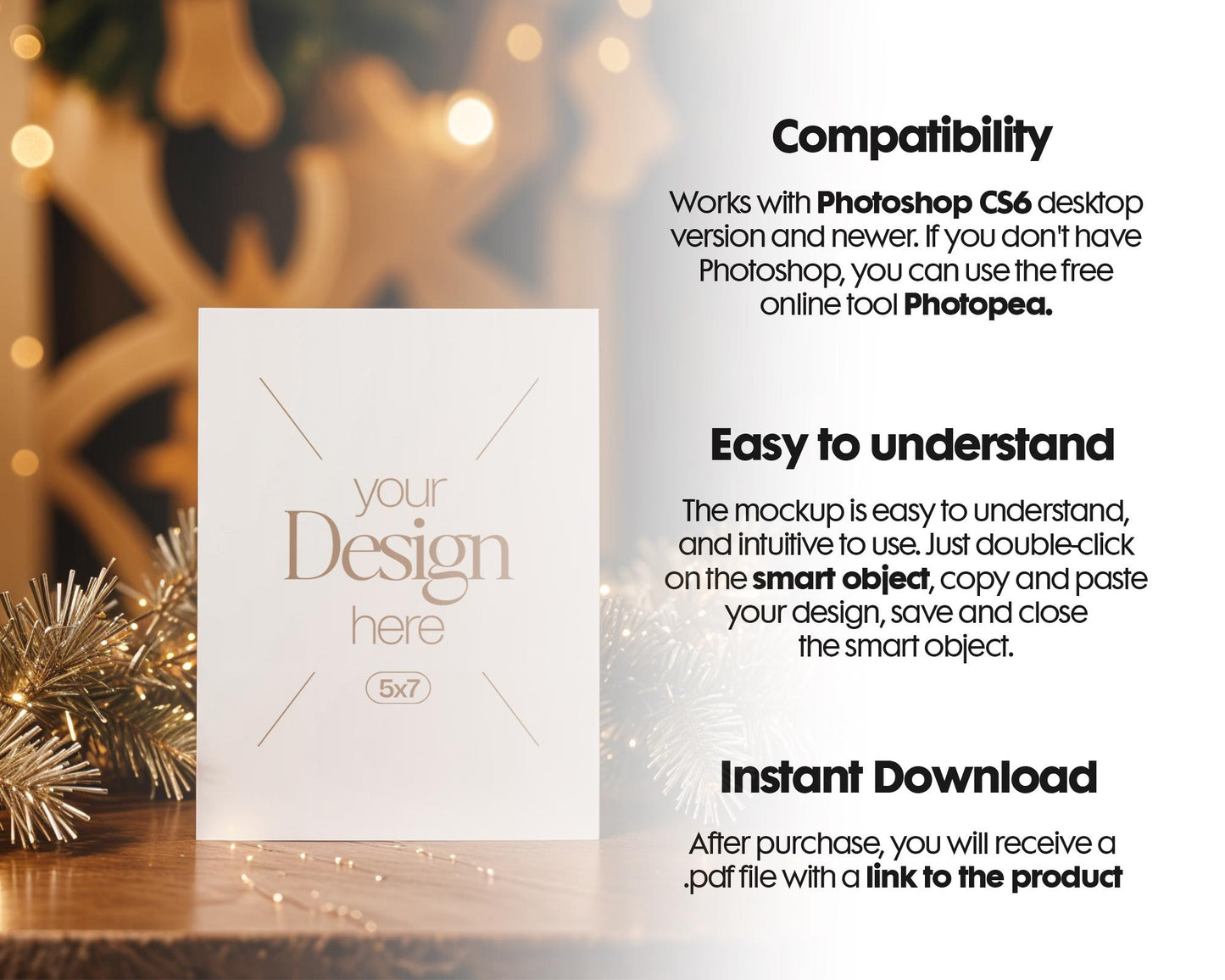 Christmas Card Mockup, White Blank Card Mockup PSD, Invite Card Mockup, Festive Greeting Card Mockup, PSD Smart Object